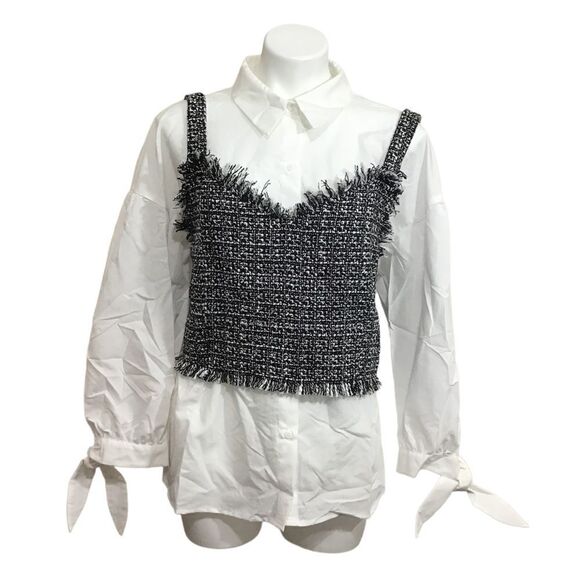 Mare Mare X Anthropologie White Layered Vest And Button Down Shirt New Size XL - Picture 2 of 14